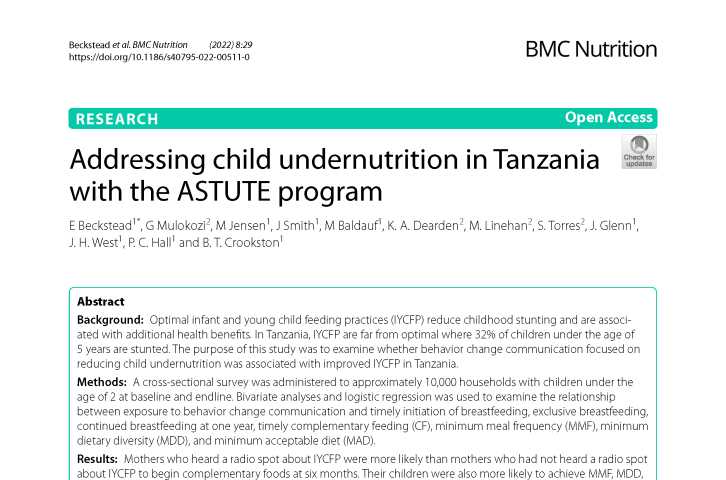 Addressing child undernutrition in Tanzania with the ASTUTE program