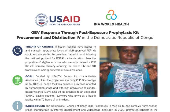 GBV Response Through Post-Exposure Prophylaxis Kit Procurement and Distribution IV