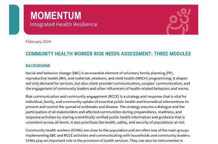 Community Health Worker Safety, Resilience and Risk Communication Assessment: Three New Program Components