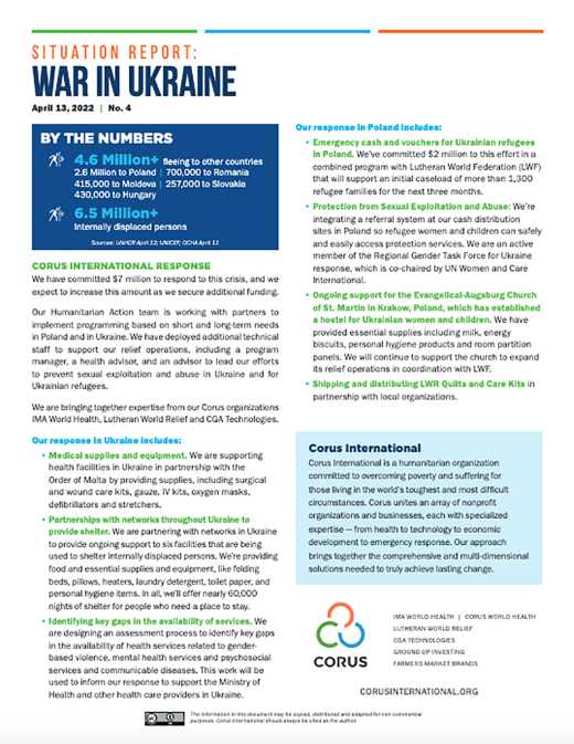 Situation Report No. 4: War in Ukraine