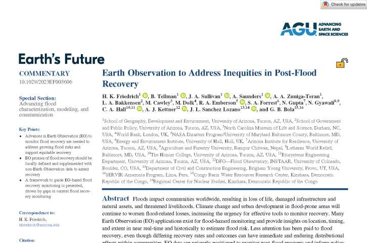 Earth Observation to Address Inequities in Post‐Flood Recovery