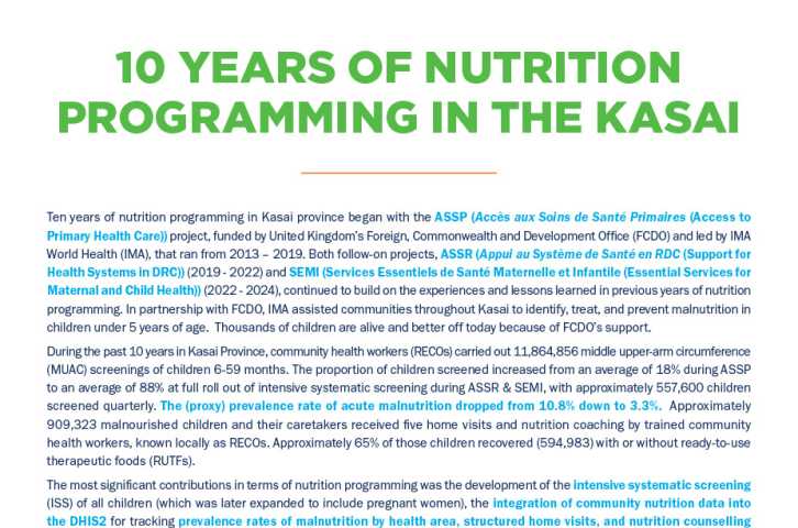10 Years of Nutrition Programming in the Kasai