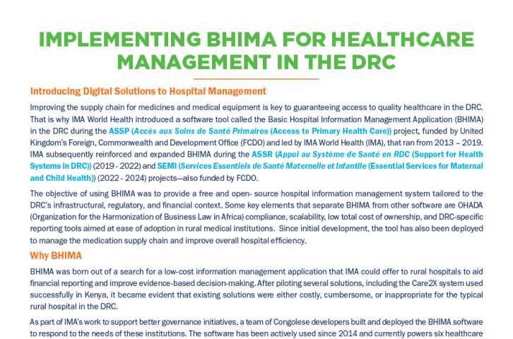 Implementing BHIMA for Healthcare Management in the DRC