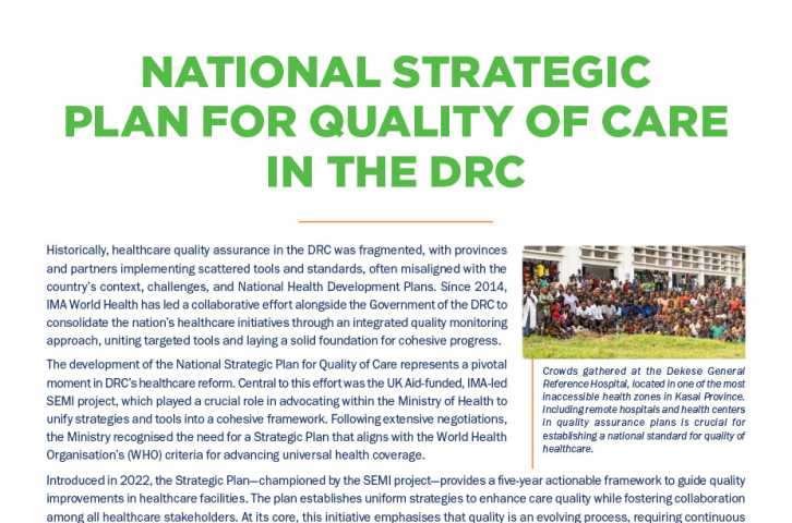 National Strategic Plan for Quality of Care in the DRC